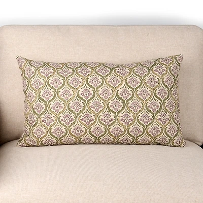 Purple Embroidered Floral Print Lumbar Pillow