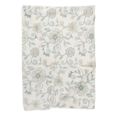 Ivory and Sage Floral Plush Throw