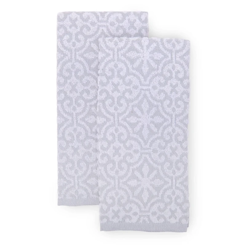 Gray Medallion Jacquard Kitchen Towels, Set of 2