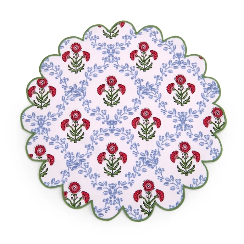 Floral Block Print Scalloped Placemats, Set of 4