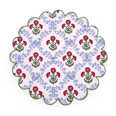 Floral Block Print Scalloped Placemats, Set of 4