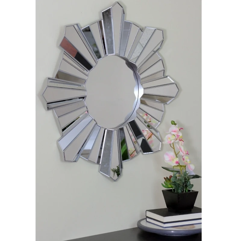 Silver Sunburst Wave Wall Mirror