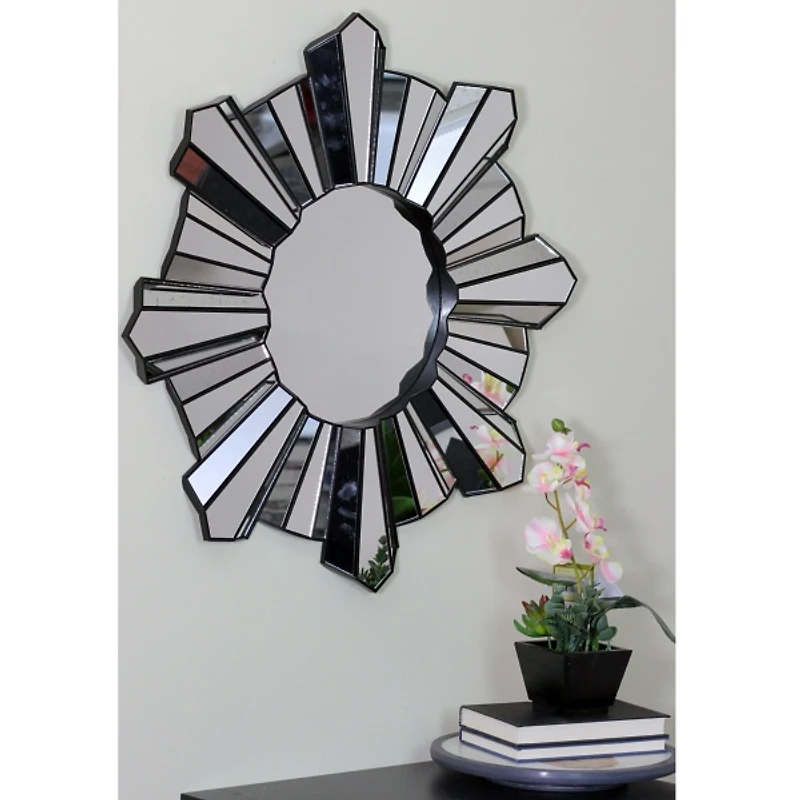 Black Sunburst Wave Wall Mirror