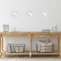 White Sunburst Flower Wall Mirrors, Set of 3