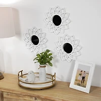 White Sunburst Flower Wall Mirrors, Set of 3