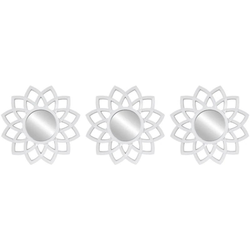 White Sunburst Flower Wall Mirrors, Set of 3