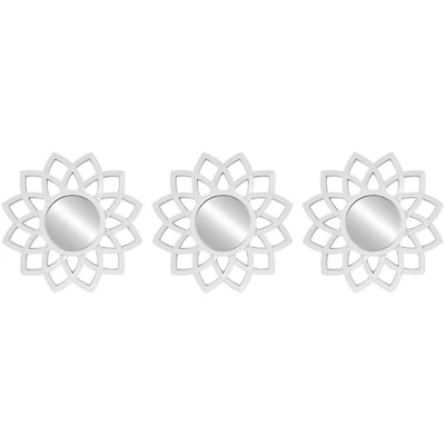 White Sunburst Flower Wall Mirrors, Set of 3