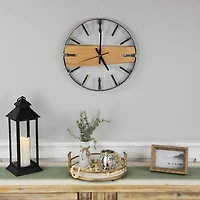 Round Metal and Wood Plank Wall Clock