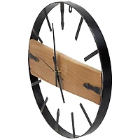 Round Metal and Wood Plank Wall Clock