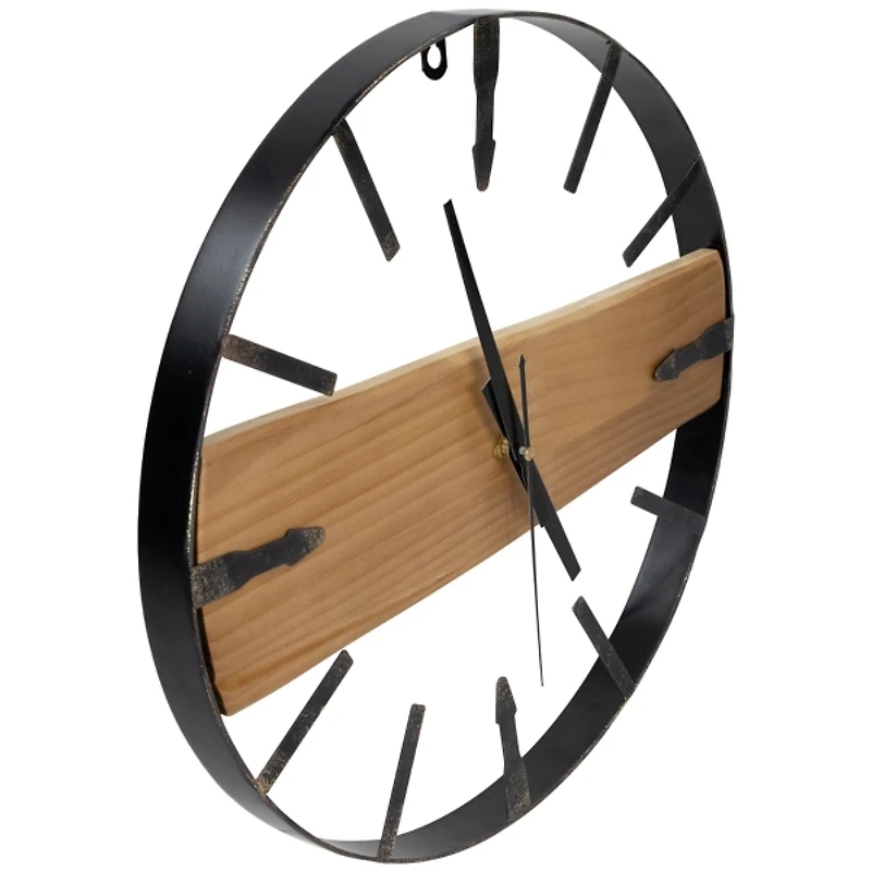 Round Metal and Wood Plank Wall Clock