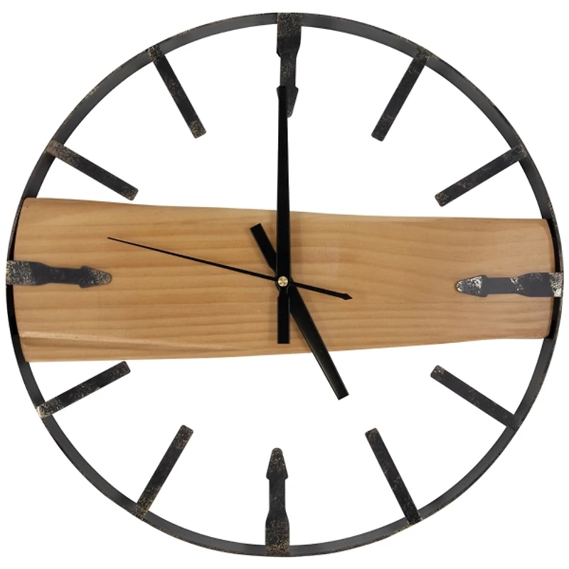 Round Metal and Wood Plank Wall Clock