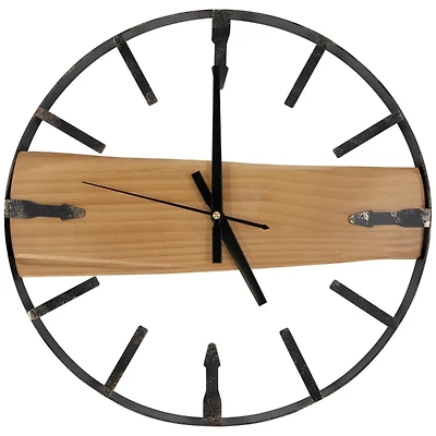 Round Metal and Wood Plank Wall Clock