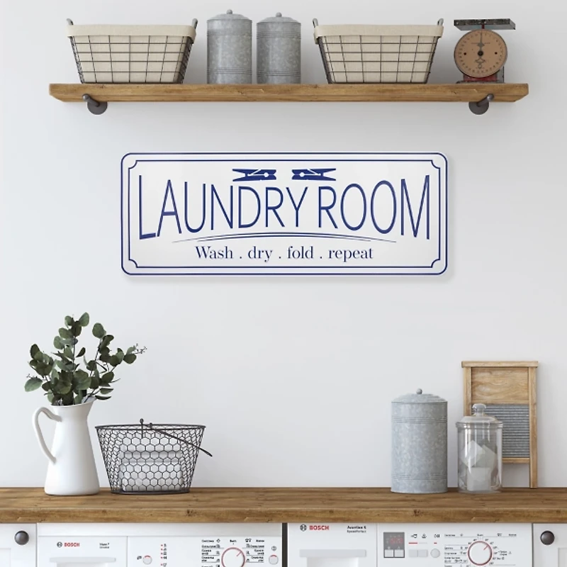 Blue and White Metal Laundry Room Wall Plaque