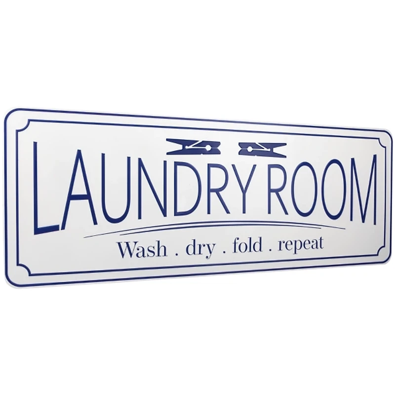 Blue and White Metal Laundry Room Wall Plaque