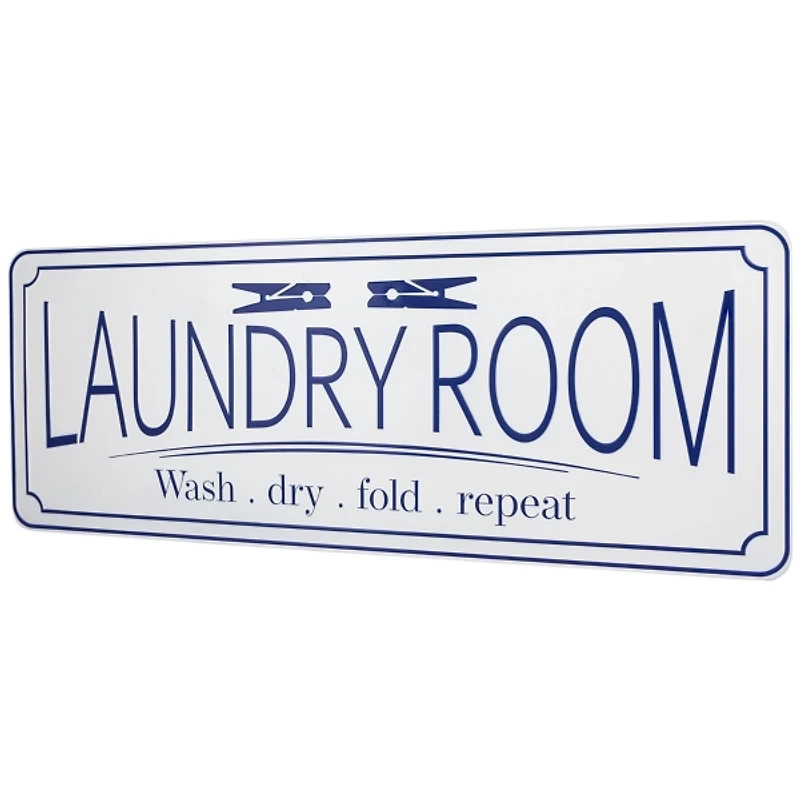 Blue and White Metal Laundry Room Wall Plaque