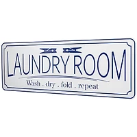 Blue and White Metal Laundry Room Wall Plaque