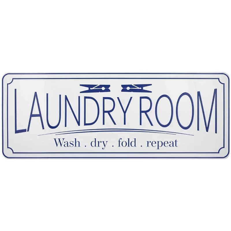 Blue and White Metal Laundry Room Wall Plaque