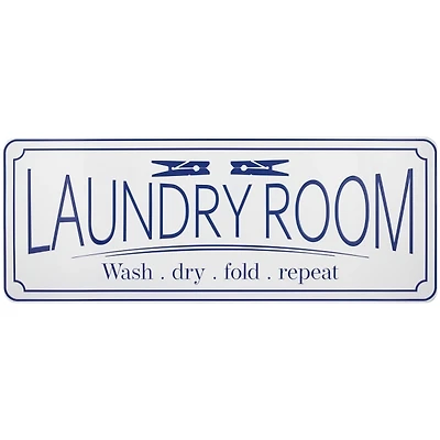 Blue and White Metal Laundry Room Wall Plaque