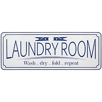 Blue and White Metal Laundry Room Wall Plaque