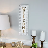 Welcome Quatrefoil Border Wood Wall Plaque