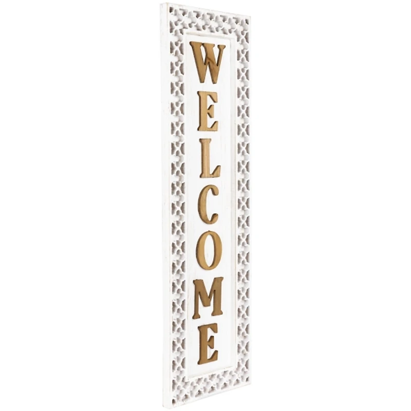 Welcome Quatrefoil Border Wood Wall Plaque