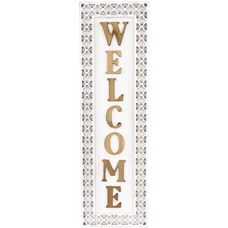 Welcome Quatrefoil Border Wood Wall Plaque