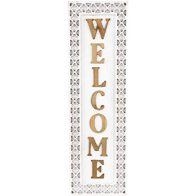 Welcome Quatrefoil Border Wood Wall Plaque