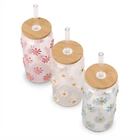 Daisy Embossed Glass Iced Coffee Sippers