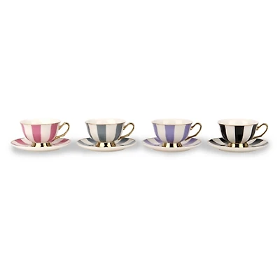 Colorful Striped Teacups & Saucers