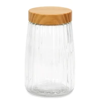 Ribbed Glass Canister with Wood Lid, 8.5 in.