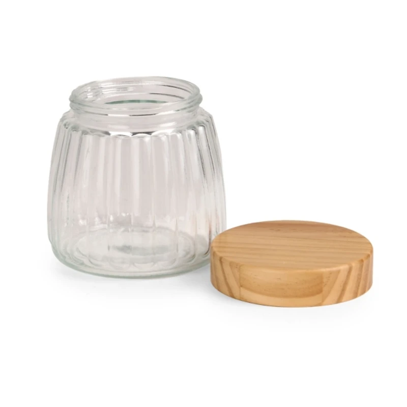 Ribbed Glass Canister with Wood Lid