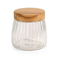 Ribbed Glass Canister with Wood Lid