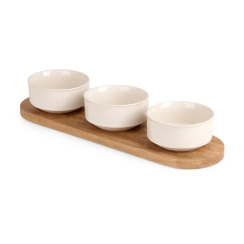 3-pc. Dip Bowl Set with Mango Wood Tray