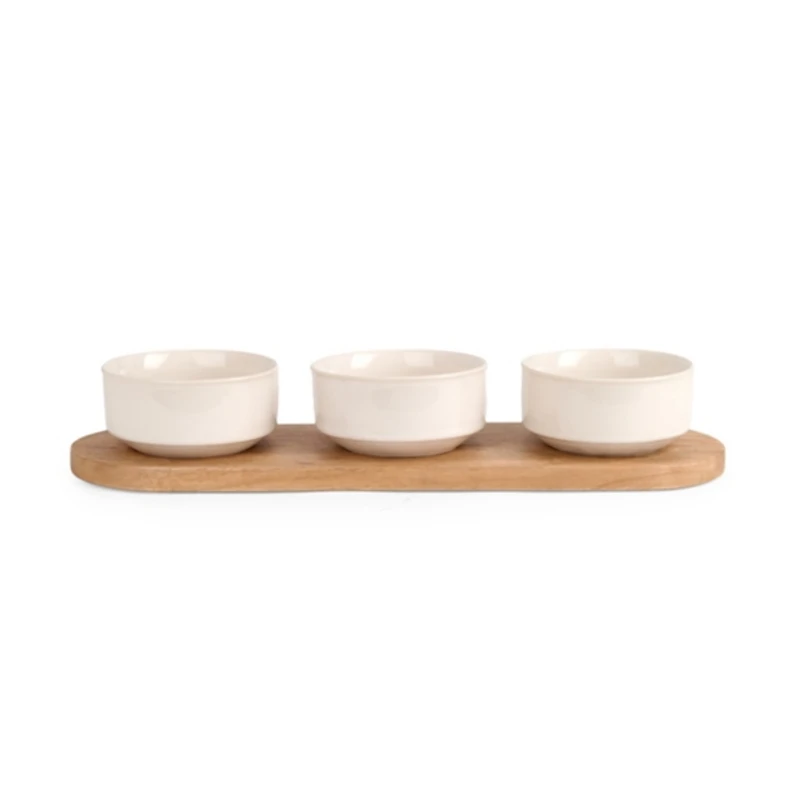3-pc. Dip Bowl Set with Mango Wood Tray