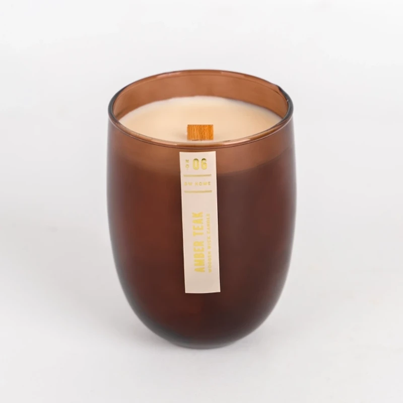 Amber Teak Wood Wick Jar Candle