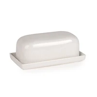 White Ribbed Stoneware Butter Dish