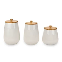 White Ribbed Stoneware Canisters, Set of 3
