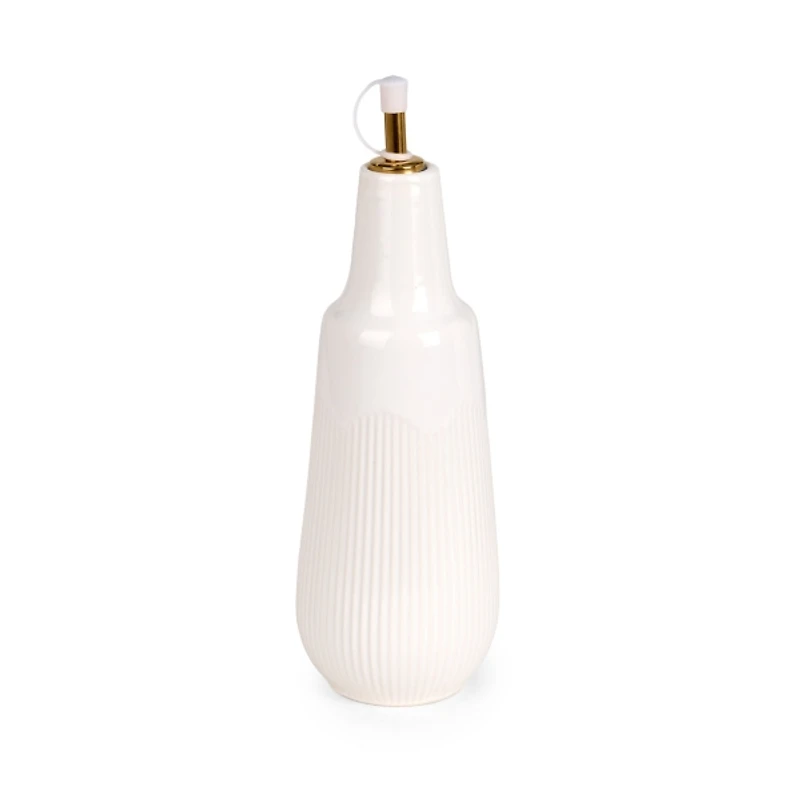 White Ribbed Stoneware Oil Cruet
