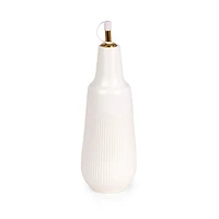 White Ribbed Stoneware Oil Cruet