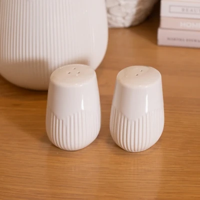White Ribbed Stoneware Salt and Pepper Shaker Set