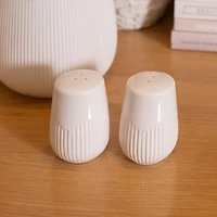 White Ribbed Stoneware Salt and Pepper Shaker Set