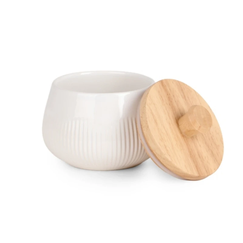 White Ribbed Stoneware Salt Cellar