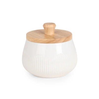White Ribbed Stoneware Salt Cellar