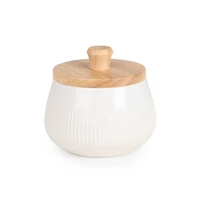 White Ribbed Stoneware Salt Cellar