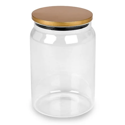 Glass Canister with Gold Metal Lid, 9 in.