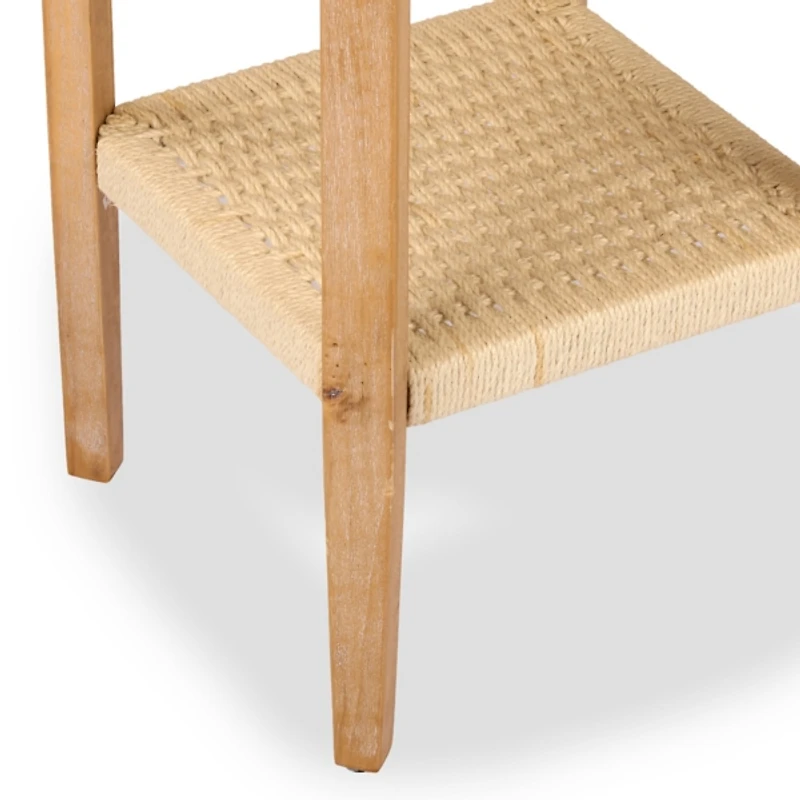 Natural Wood and Woven Rope Accent Table