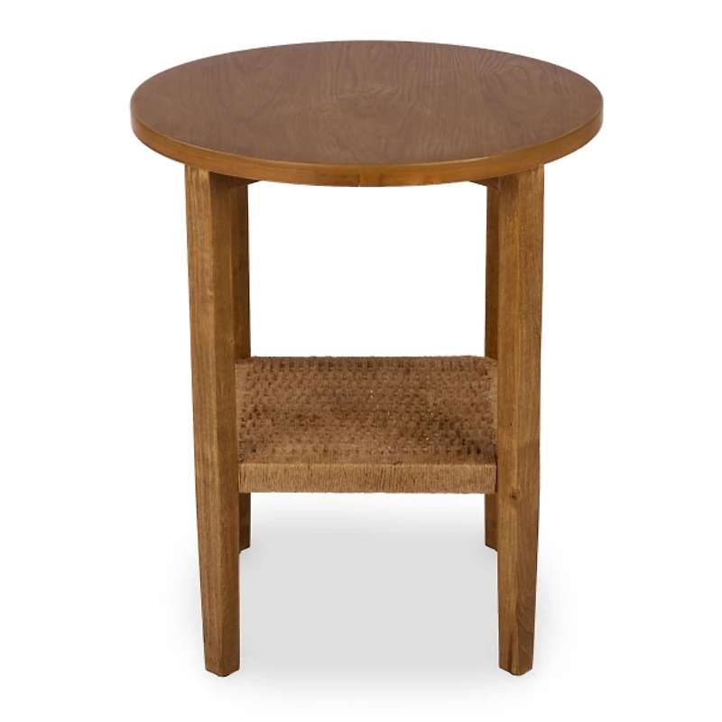 Walnut Wood and Woven Rope Accent Table