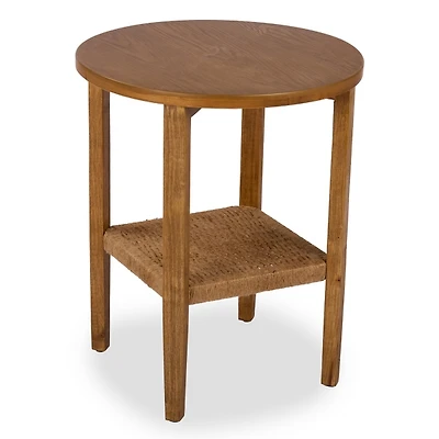 Walnut Wood and Woven Rope Accent Table