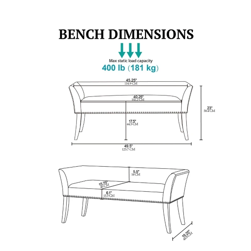 Wellburn Ivory Upholstered Bench