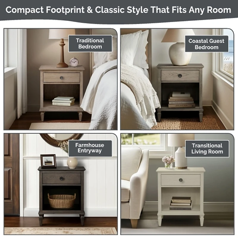 French Brown Wood Victoria Nightstand